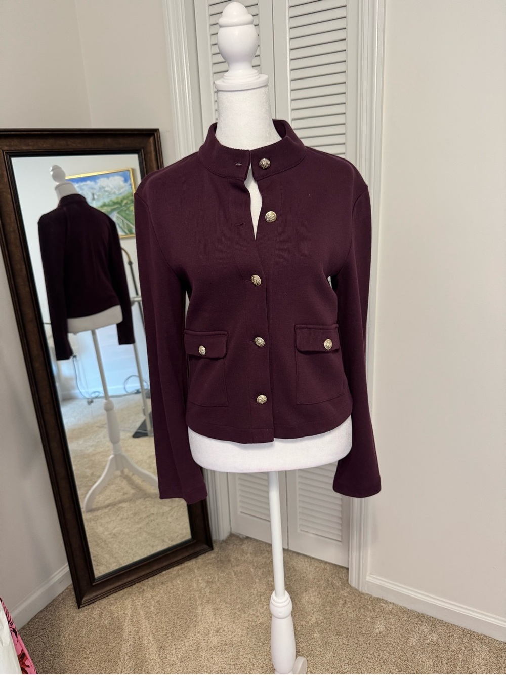 Ann Taylor Plum Button-Front Knit Blazer